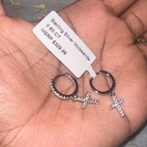 Sterling Silver Moissanite Cross Earrings
